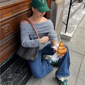 Reformation Off-Shoulder Gray Knit Sweater